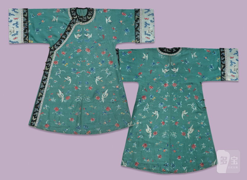 清湖绿色纳纱绣花鹤纹女褂